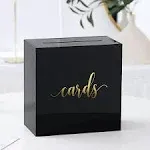 UNIQOOO Black Acrylic Wedding Card Box with Slot, Large 10x10x5.5 inch w/Gold...