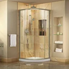 DreamLine Prime 36 in. x 74 3/4 in. Semi-Frameless Clear Glass Sliding Shower Enclosure in Brushed Nickel Base Kit