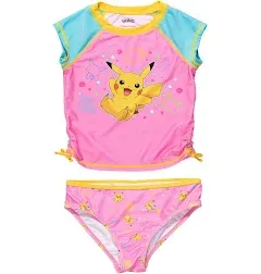 Pokemon Pikachu Little Girls Rash Guard and Bikini Bottom Little Kid to Big Kid