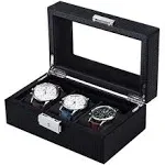 Anyasun Watch Box for Men Women, 3 Slot Watch Holder with Glass Display,Watch Storage Case with Removable Watch Pillow,G