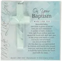 On Your Baptism Beautiful Baby Handmade Aqua Glass Cross - Treasured Baptism Gift for Baby Girl or Boy