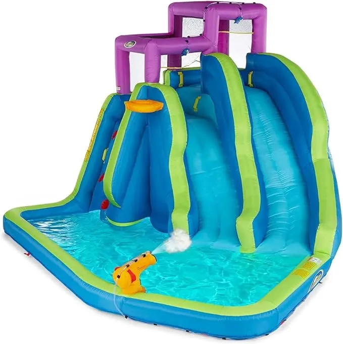 Twin Falls 7-in-1 Inflatable Water Park for Kids with Blower, Twin Slides