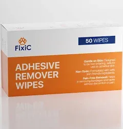 Fixic Adhesive Remover Wipes - 50 PCS - Premium Adhesive Removal Wipes - Large Adhesive Tape Remover Pads with Aloe - The Best Adhesive Remover for Skin from Bandages, Tapes, and Ostomy Adhesives!