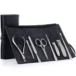 GERMANIKURE 8pc Manicure Set in Leather Case - Finox Stainless Steel Tools Handmade in Solingen Germany Professional Nail and Cuticle Care