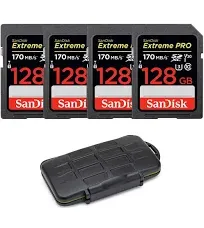 SanDisk 128GB SecureDigital Extreme PRO SDXC UHS-I Card C10,U3,V30 170MB/s - Pack of 5 - with Memory Card Reader