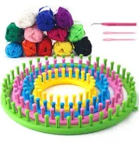 VGOODALL 19PCS Round Knitting Loom Set, Circular Loom Set with 12 Skeins Acrylic Yarn Basic Knitting Crochet Supplies for Hat Scarf Shawl Sweater Sock Knitter