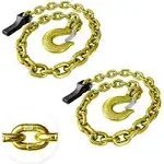 2-Pack Grade 80 Trailer Safety Chain 35 Inch with 3/8'' Clevis Snap Hook and Chain Retainer | Transport Chain WLL 25,000 lbs for Towing