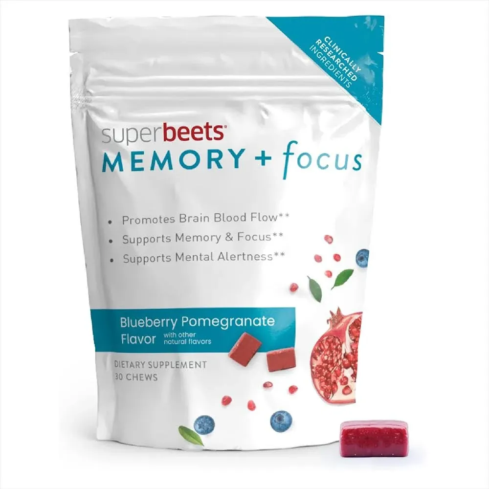 SuperBeets Memory + Focus - Blueberry Pomegranate - 30 Chews