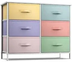 Sorbus Dresser with 6 Drawers - Furniture Storage Tower Unit for Bedroom, Hallway, Closet, Office Organization - Steel Frame, Wood Top, Easy Pull Fabric Bins (6-Drawer, Pastel Aqua)