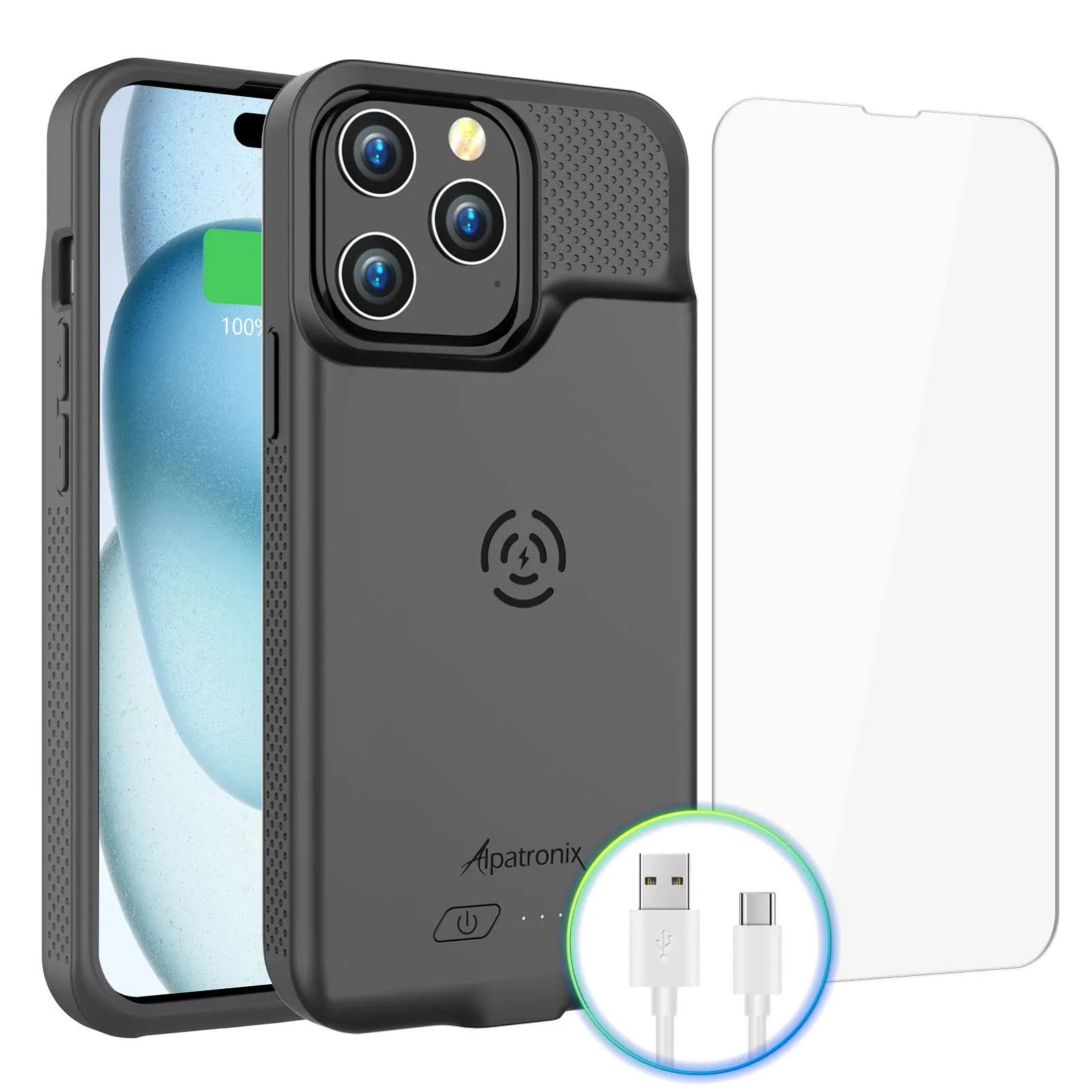 Alpatronix Battery Case for iPhone 15 Pro &amp; 15 / 15 Pro, Black 