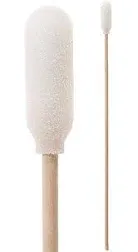 (Bag of 50 Swabs) 71-4507: 6” Overall Length Foam Swab with Narrow Foam Mitt Over Cotton Bud and Birch Wood Handle