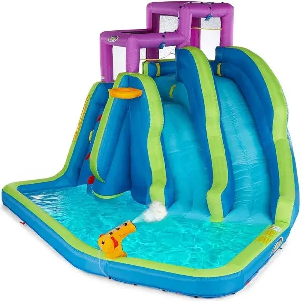 Twin Falls 7-In-1 Inflatable Water Park for Kids with Blower, Includes Two Blow 