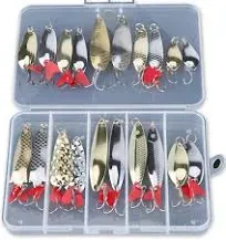 DONQL Spoon Fishing Lures, 20pcs Metal Fishing Spoon Lures Hard Baits Saltwater Fishing Lures Spinner Baits Fish Treble Hooks Tackle Salmon Bass (Set B)