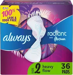 Always Radiant FlexFoam Pads Size 2 Extra Heavy Overnight 36 Ct Pads Lot Of 2