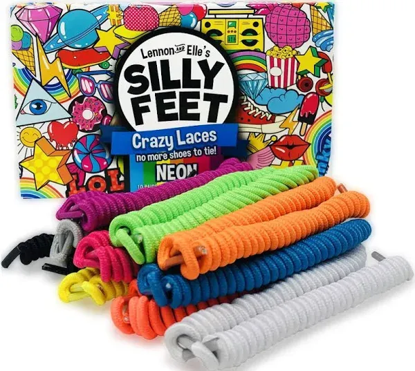 Silly Feet No Tie Shoelaces Kids Shoe Laces Curly Twisty Elastic Shoe Strings...