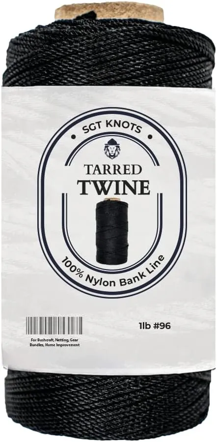 SGT Knots Tarred Twine - 100% Nylon Bank Line for Bushcraft, Netting, Gear Bundles, Home Improvement, Construction (#9, 1/4lb)