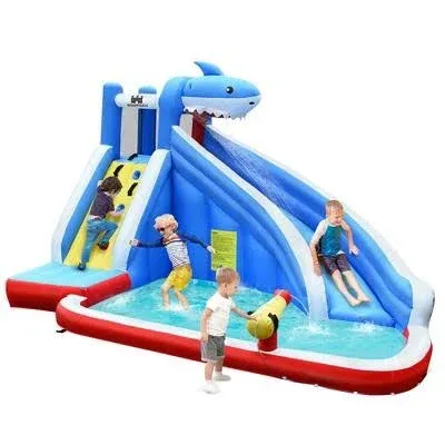 Inflatable Water Slide shark Bounce House Castle Splash Water Pool W/750W Blower