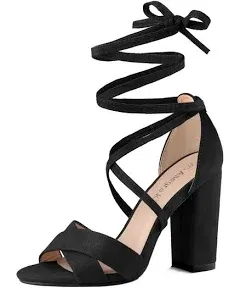 Allegra K Women's Front Crisscross Block Heeled Lace Up Sandals