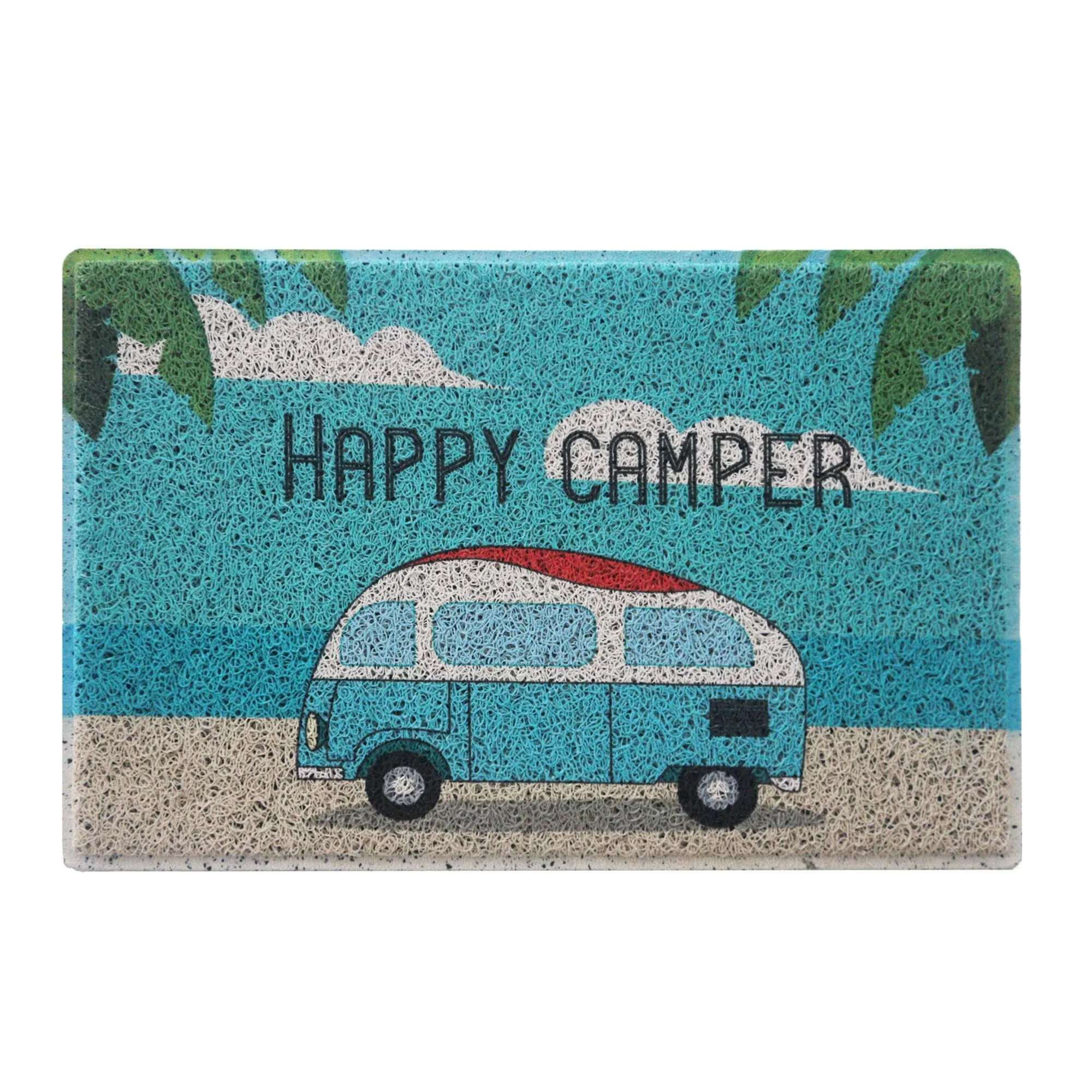 Aucuda Happy Camper RV Door Mat for Beach, Camper Entrway Rugs Welcome Mat for Front Door, RV, Lake, 24"x16" Non-Slip Indoor Outside Mats for Christmas, Waterproof Camping Door Mat Trap Dirt&Sand,Blue