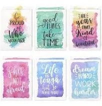 12 Pack Watercolor Pocket Folders with Inspirational Quotes