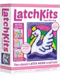 Latch Hook Kit for Wall Hangings & Mini-Rugs - Swan - Craft Kit with Easy, Color-Coded Canvas, Pre-Cut Yarn & Latch Hook Tool - Perfect DIY Craft for Kids - Ages 6 and Up, Small