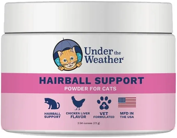 Under the Weather Hairball Supplement | Vet Formulated Hairball Remedy for Cats | Supports and Aids Normal & Natural Elimination of Hairballs in Adult Cats (Powder) - 60 Day Supply, 120 Scoops