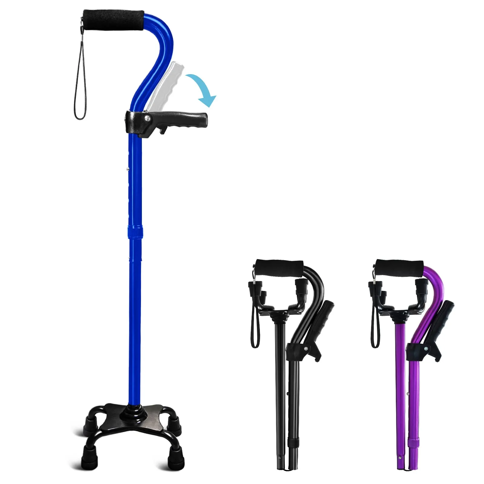 KingPavonini Walking Cane for Elderly Adults Purple - 4-Pronged quad base Mobility Assistant Bar Support Up to 300lbs