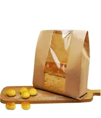 Pack of 25 Paper Bread Loaf Bag Kraft Food Packaging Storage Bakery Bag with Fro