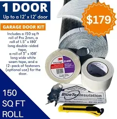 BlueTex Roll Up Garage Door Insulation Kit for Cooling Down Metal Buildings - Easy to Install Complete Garage Insulation Kit for 2 Doors Up to 10'x10' or Single Large Door (10'x10' - 2 Doors)