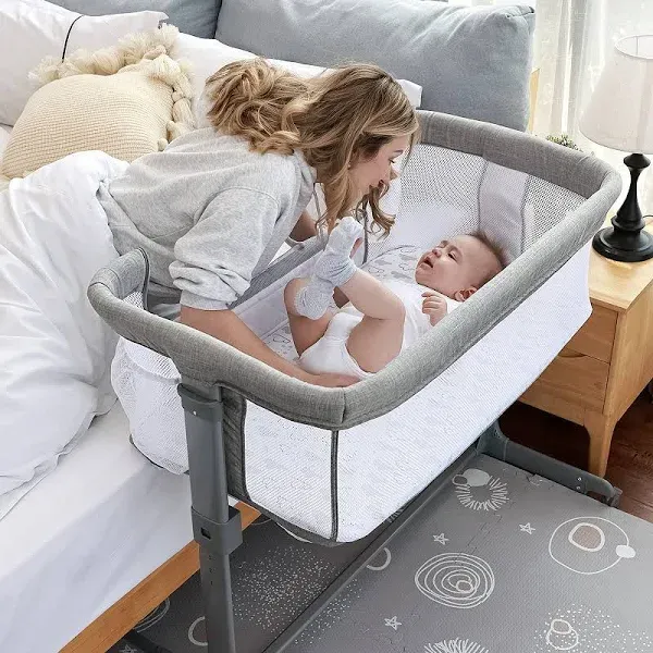 TCBunny 2-in-1 Baby Bassinet &amp; Bedside Sleeper, Adjustable Portable Crib Bed ...