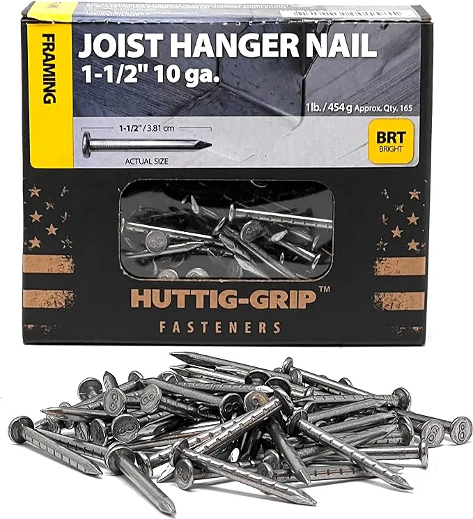 Huttig-Grip 1-1/2 inches Joist Hanger Nail 10 Gauge Bright Finish, 1 lb Pack of 165 Nails