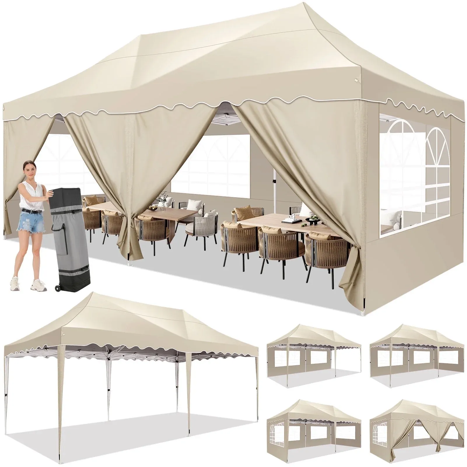 10x20 Outdoor EZ Pop Up Canopy Event Tent Instant Folding Gazebo w/ 6 Sidewalls