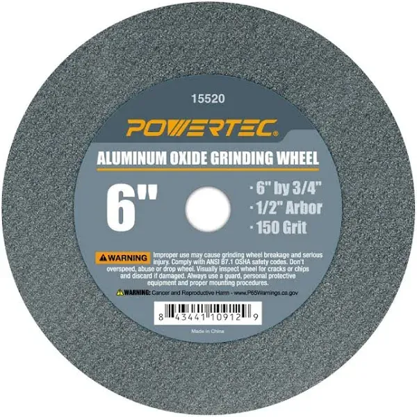 POWERTEC 15520 Aluminum Oxide Grinding Wheel 150 Grit, 6 in. x 3/4 in.