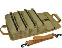 Tool Bag Roll Up, Bag Tool Organizers, Small Tool Bag W/Detachable Pouches, Heavy Duty Tool Organizer for Men Women (Khaki)