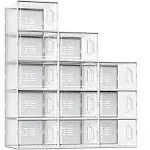 Shoe Storage Box Fit Size 13, Clear Plastic Stackable Shoe Organizer for Closet, Space Saving Sneaker Shoe Rack Containers Bins Holders for Entryway,