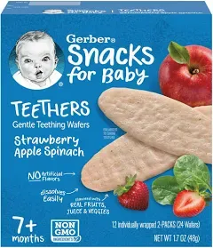 Gerber Snacks for Baby Teethers, Gentle Teething Wafers, Strawberry Apple Spinach, 1.7 Ounce, 12 Count Box (Pack of 6)