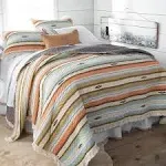 Rod's Painted Desert (quilt Set) Southwest Aztec Ruffle - Blue, Orange, Green and Brown Stripe - 3 Piece Bedding Set - (1) King Quilt (105x95) and (2)