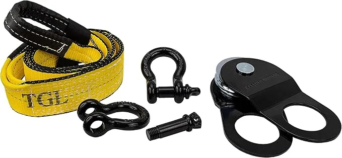 TGL 3 inch, 8 Foot Tree Saver Strap with 2 D Ring Shackles, 10 Ton Snatch Block