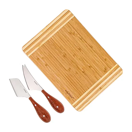 BergHOFF Bamboo 3Pc Striped Cutting Board and Aaron Probyn Cheese Knives Set