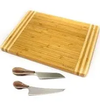 Berghoff Aaron Probyn 3Pc Cheese Board Set, Provence Cheese Knives, Striped Bamboo Cutting Board 9", Wood Handle, Forged, Sharp, Well Balanced Stainless Steel Blade