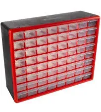 Fleming Supply 64 Drawer Storage Cabinet, Red And Black