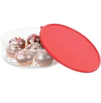 Supellectilem Pie Carrier Cake Storage Clear Container with Red Lid | 10.5" Large Round Plastic Cupcake Cheesecake Muffin Flan Cookie Tortilla Holder Storage