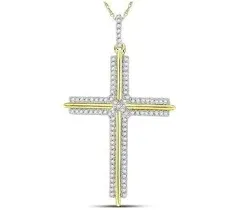 10kt Yellow Gold Mens Round Diamond Cross Charm Pendant 1/4 Cttw