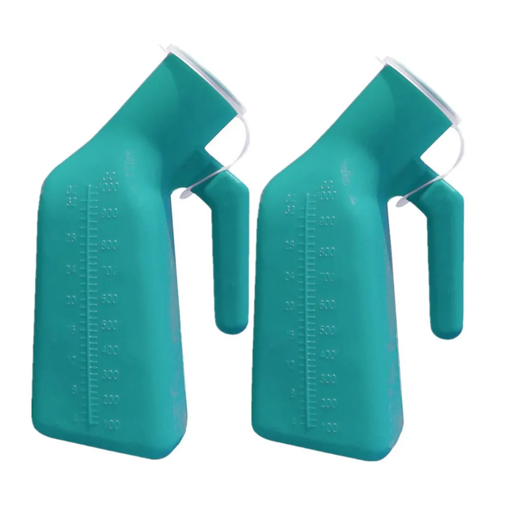 Thick Firm Male Urinal Urine Bottle with Replacement Lids 32oz./1000mL (Green,2 Pack)