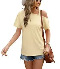 JINKESI Women's Short Sleeve Tunic Tops Casual Summer Cold Shoulder Blouse Shirts