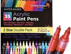 35 Premium Acrylic Paint Pens, Double Pack of Both Extra Fine and Medium Tip, No