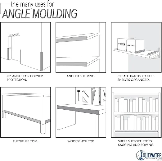 Outwater Plastics White 1" X 3" X 1/16" Thick Styrene Angle Plastic Angle Moulding 48" Lengths (Pack of 3)