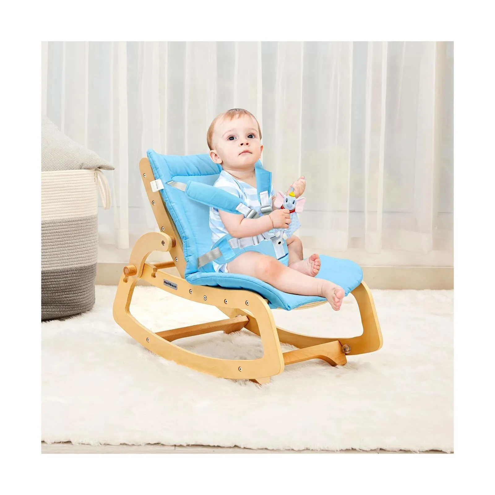 MallBest 3-in-1 Baby Bouncer Adjustable Wooden Rocker Chair Recliner with Rem...