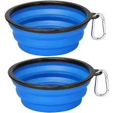 Kytely Large Collapsible Dog Bowls 2 Pack, 34oz Foldable Dog Travel Bowl, Portable Dog Water Food Bowl with Clasp, Pet Cat Feeding Cup Dish for Traveling, Walking, Parking (Blue+Blue)