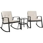  3 Pieces Rocking Bistro Set Wicker Patio Outdoor Furniture, 2 Rattan Beige